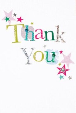 This thank you card radiates a vibrant spirit that feels distinctly reminiscent of Emerson Park's friendly, welcoming energy. Its front showcases 'Thank You' written in lively, handcrafted typography; each letter is fashioned from a playful patchwork of brilliant colours-a jubilant green, a deep magenta, a soothing blue-each one detailed with either glittering silver, polka dot accents, or delicate stitched effects, hinting at the sort of care and creativity you might find in a bouquet from Emerson Park Florist. Clusters of miniature stars-magenta, teal, and gold-float elegantly near the message, giving the impression of confetti lingering after a neighbourhood street celebration or a sunny gathering at Emerson Park. There's a subtle glisten to some of the silver script, offering a tactile delight in much the same way that fresh petals or ribbon-wrapped bouquets do. All of this is set against a pristine white canvas, letting every joyful element shine without crowding. It's easy for a local florist to imagine pairing this card with a sun-soaked floral arrangement, delivering it on a bright afternoon throughout Emerson Park, as a tangible expression of genuine thanks. The whole effect feels creative and heartfelt, perfectly designed to spark delight and connection within the community.