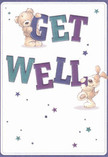 Overflowing with cheerful optimism, this get well card features two adorable characters-a fluffy bear and an exuberant puppy-who look as if they could leap right into your arms from the page. Both are joyfully engaged with the large, vividly coloured letters spelling out 'Get Well': the bear balances delightfully atop the word, while the puppy nuzzles close below, infusing the scene with affectionate energy. Indigo and teal hues infuse the text, their cool confidence shining against a softly glowing cream-white background, which calls to mind the fresh interiors of local Emerson Park homes. Scattered stars, painted in gradients of blue, violet, and lavender, bring a playful, magical spark-a visual echo of the hope and renewal found in Emerson Park's leafy avenues during spring. The lovingly rendered fur on both animals looks irresistible in its softness, conjuring the sensation of a comforting hug delivered with a bouquet of gentle blooms. This card's entire design delivers not only a wish for wellness but an outpouring of warmth and kindness, making it a heartfelt companion to a thoughtful floral arrangement sent to a recovering friend or neighbour in Emerson Park.